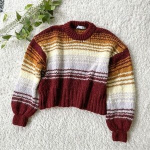 Zara balloon sleeve cropped striped sweater